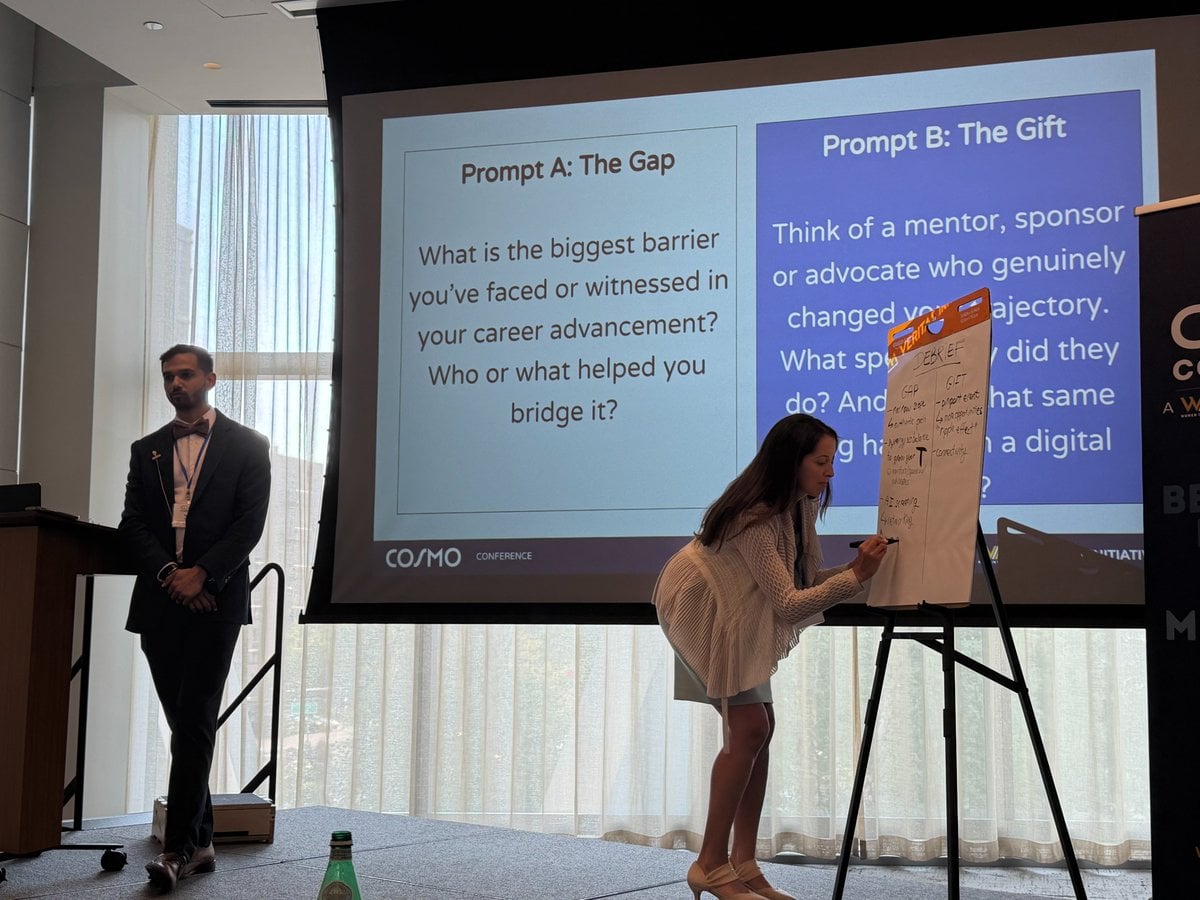 COSMO 2026 slide - the Gap and the Gift prompts from the Build, Connect, Rise mentorship workshop