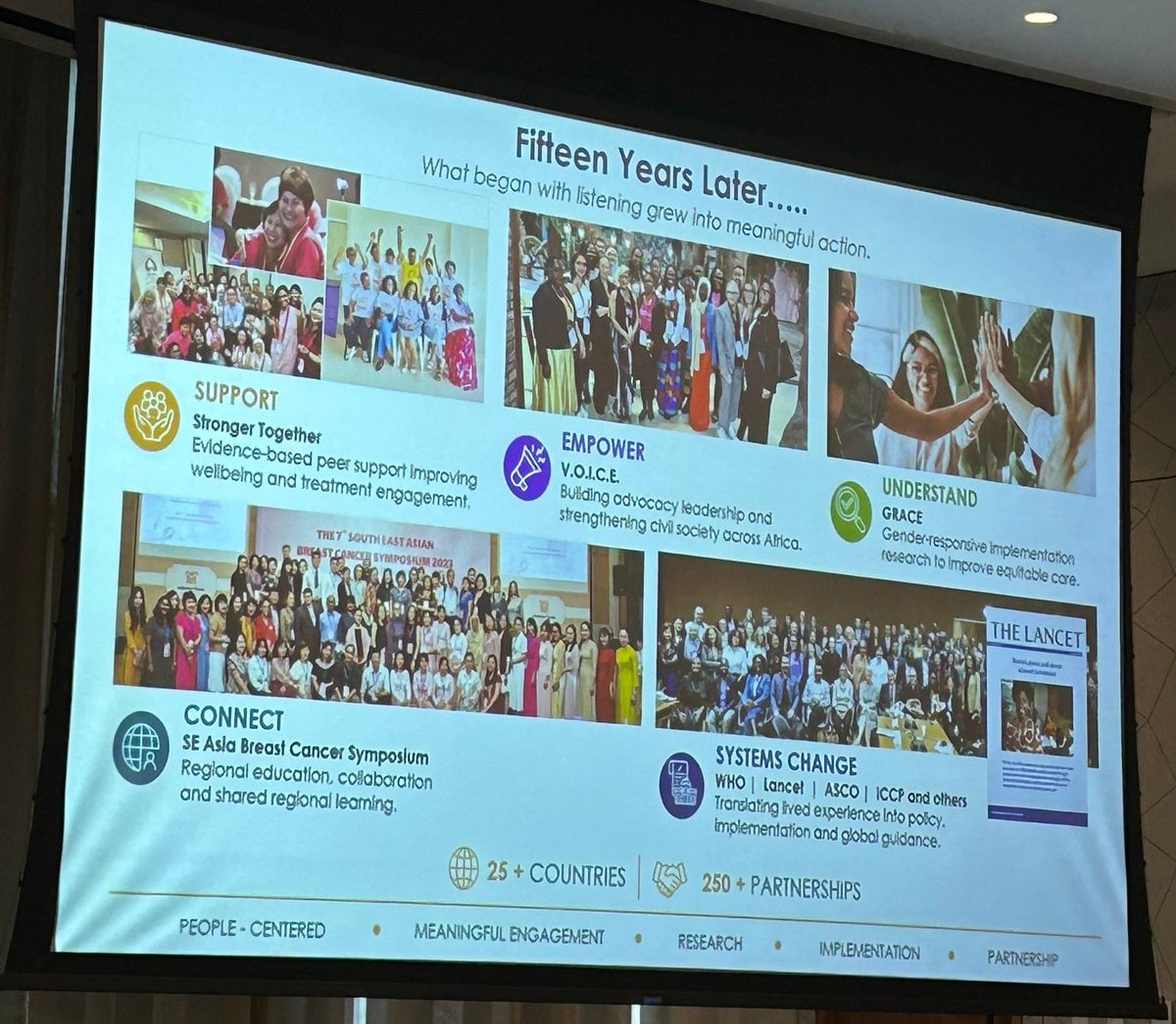 COSMO 2026 keynote slide - Carolyn Taylor: Global Focus on Cancer programmes across support, empowerment, understanding, connection and systems change