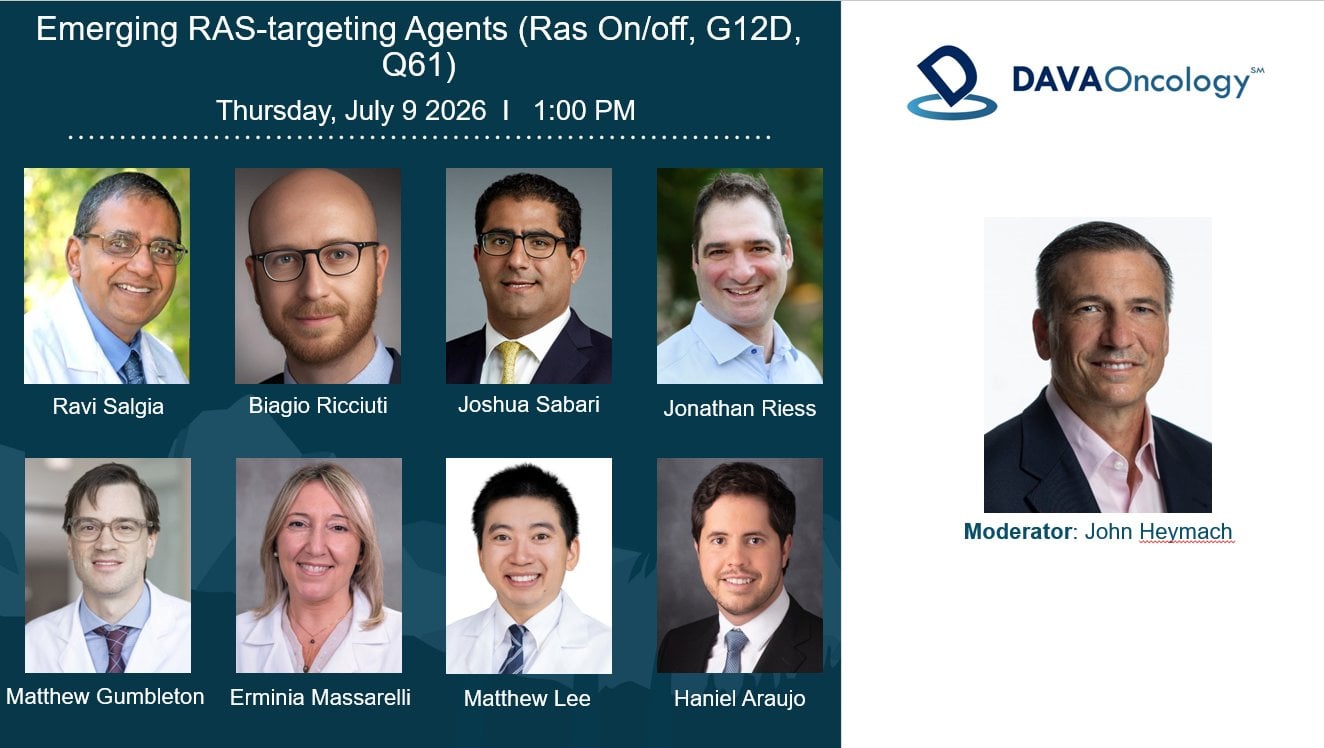 DAVA Lung 2026 (#DAVALung) session slide - Emerging RAS-Targeting Agents (RAS on/off, G12D, Q61), moderated by John Heymach