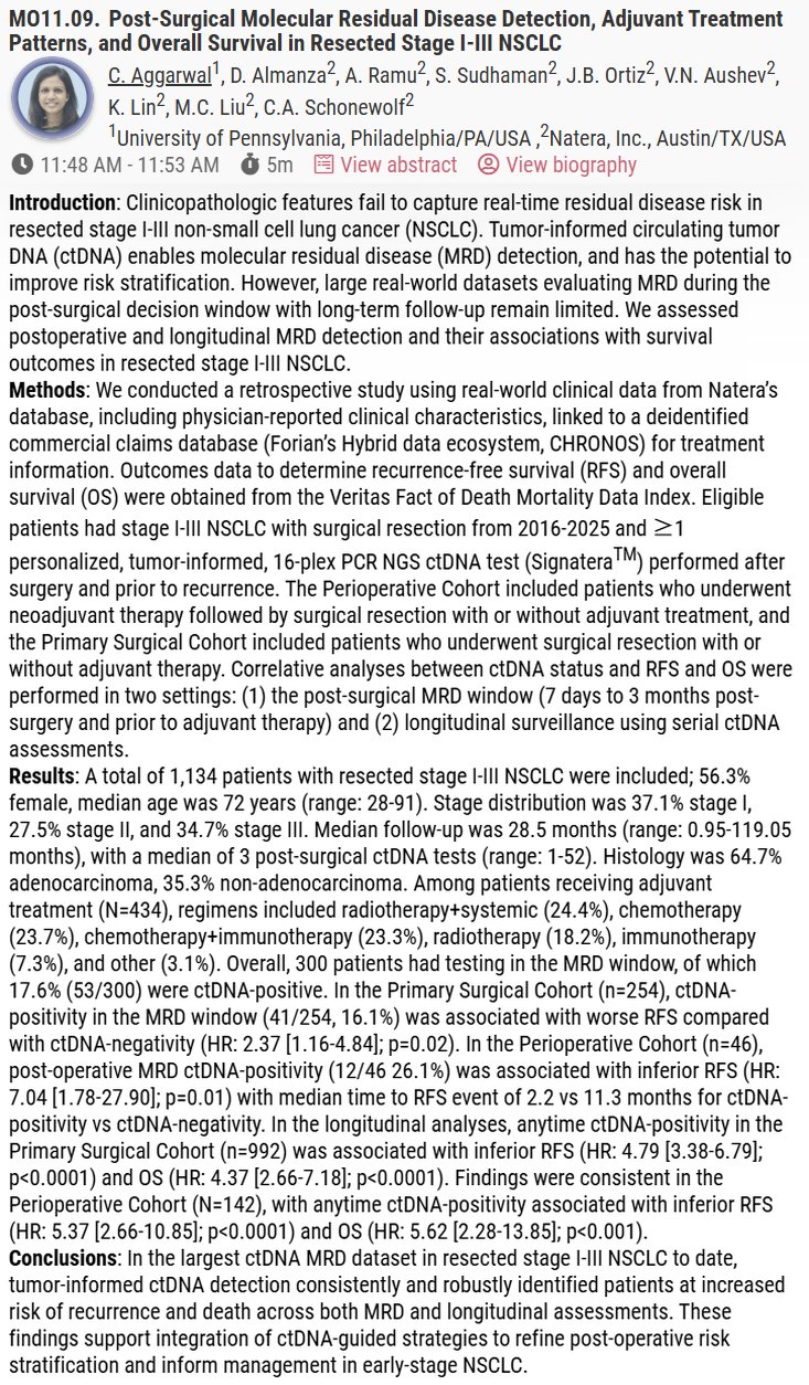 🆙 #WCLC26 #LCSM Mini Oral Session
🔥 Post-Surgical Molecular Residual Disease Detection, Ad