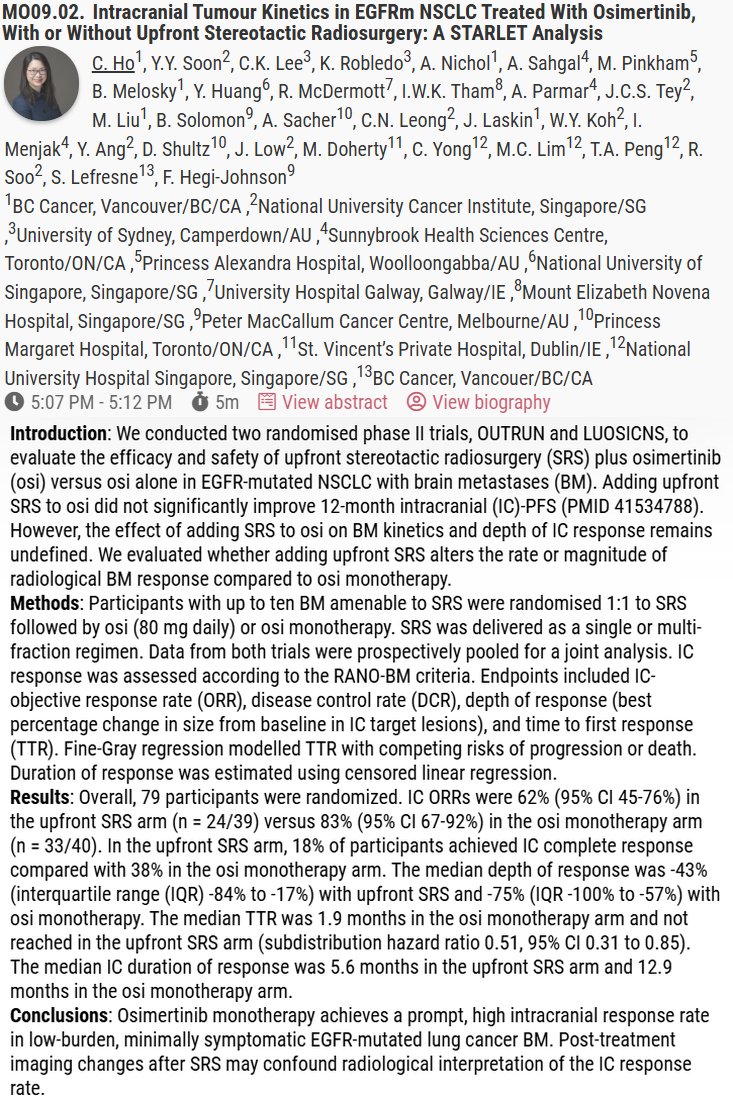 🆙 #WCLC26 #LCSM Mini Oral Session
🔥 STARLET Analysis: Intracranial Tumour Kinetics in EGFR