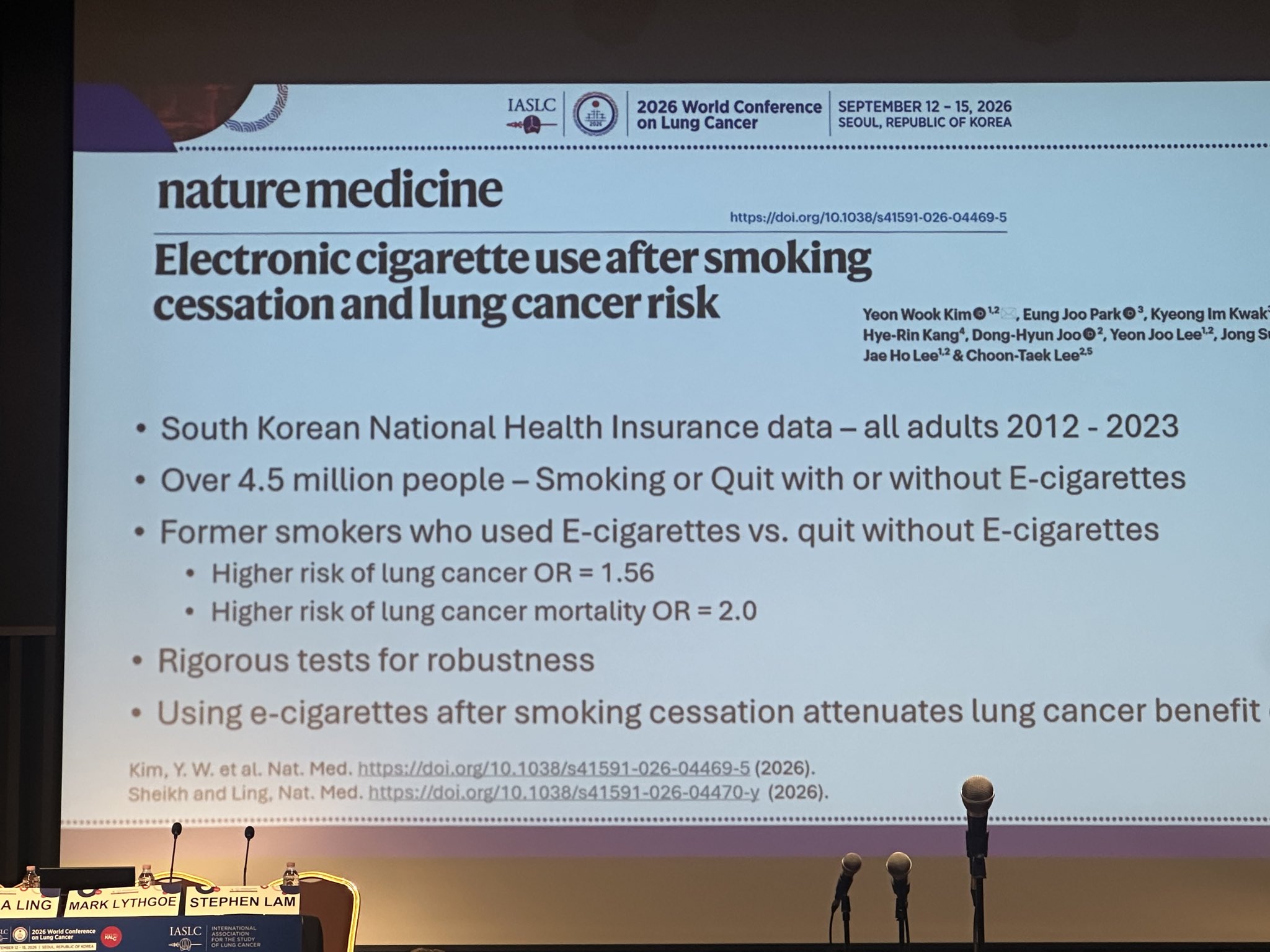 Using E-Cigarettes after smoking cessation carries higher risk of lung cancer! #WCLC26 @IA