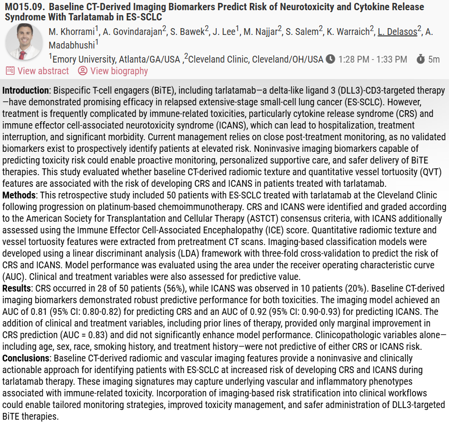 🆙 #WCLC26 #LCSM Mini Oral Session
🔥 Baseline CT-Derived Imaging Biomarkers Predict Risk of