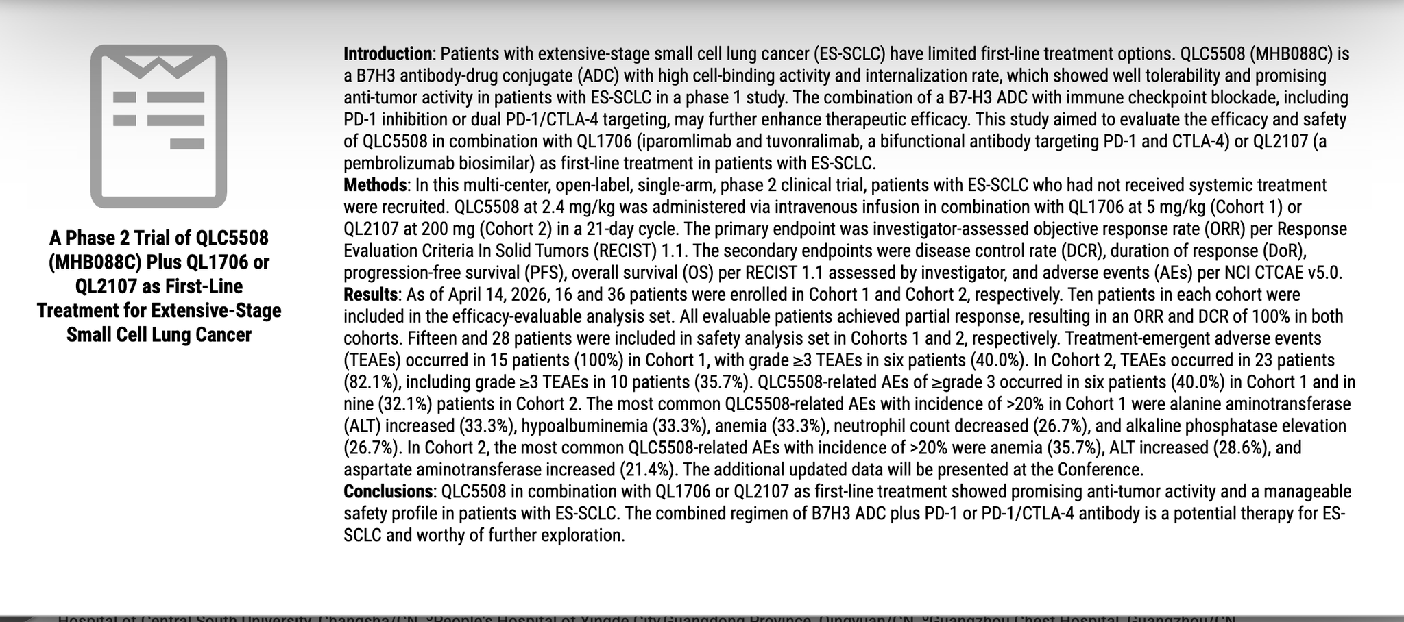QLC5508 (B7H3 ADC) update — 🇨🇳 Qilu Pharmaceutical
A Ph3 (NCT07802821) just launched:
QL