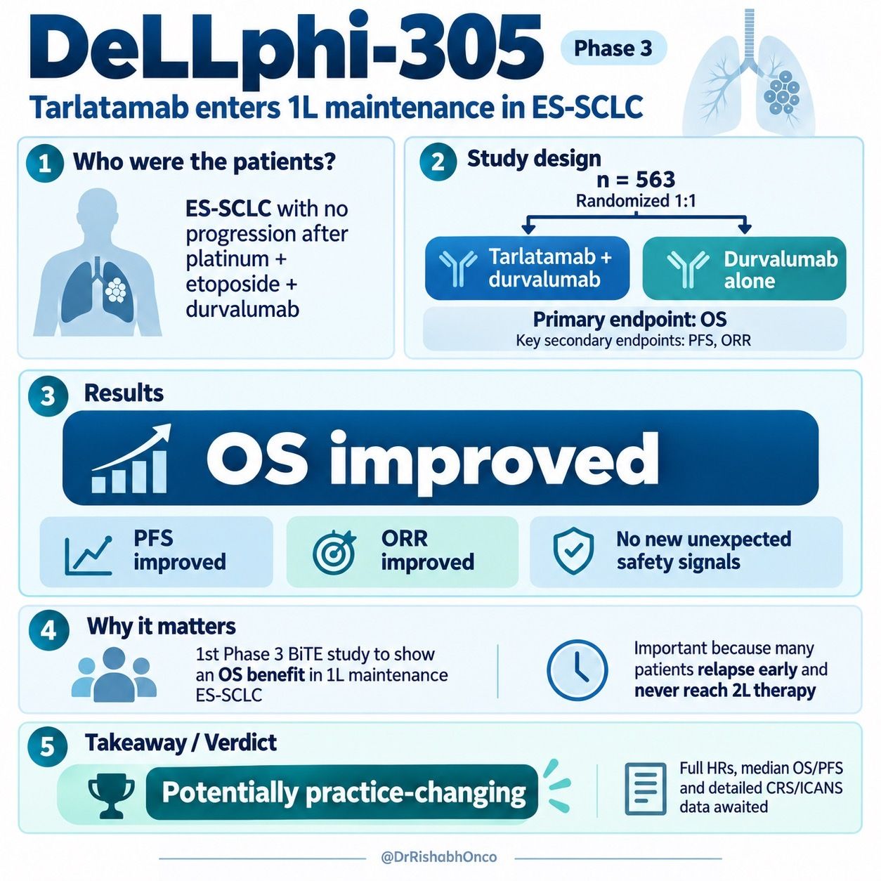 🚨 DeLLphi-305: Tarlatamab enters 1L maintenance in ES-SCLC
Who was treated?
Patients with