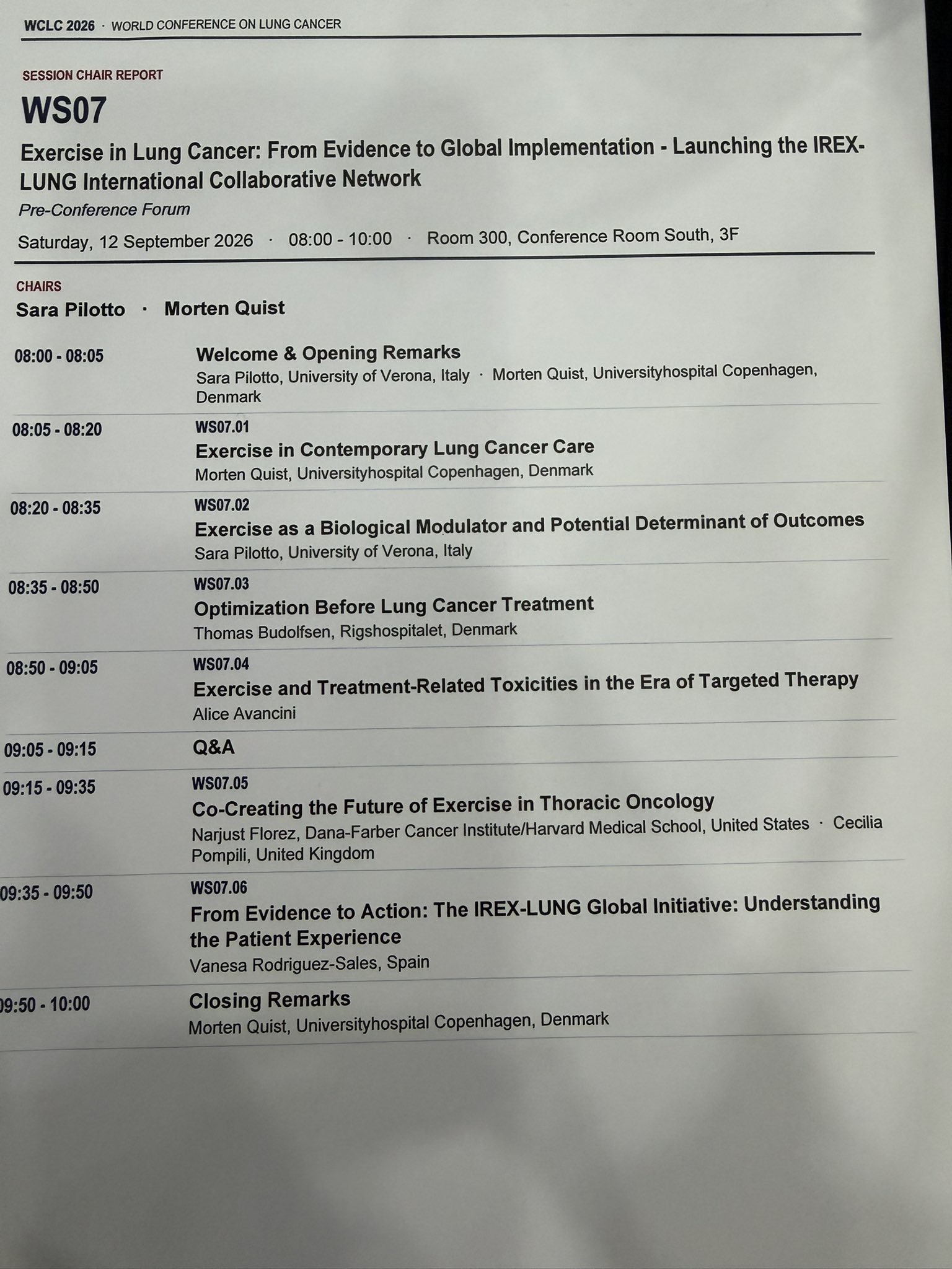 Amazing #WCLC26 symposium on exercise and prehabilitation in lung cancer — from evidence t