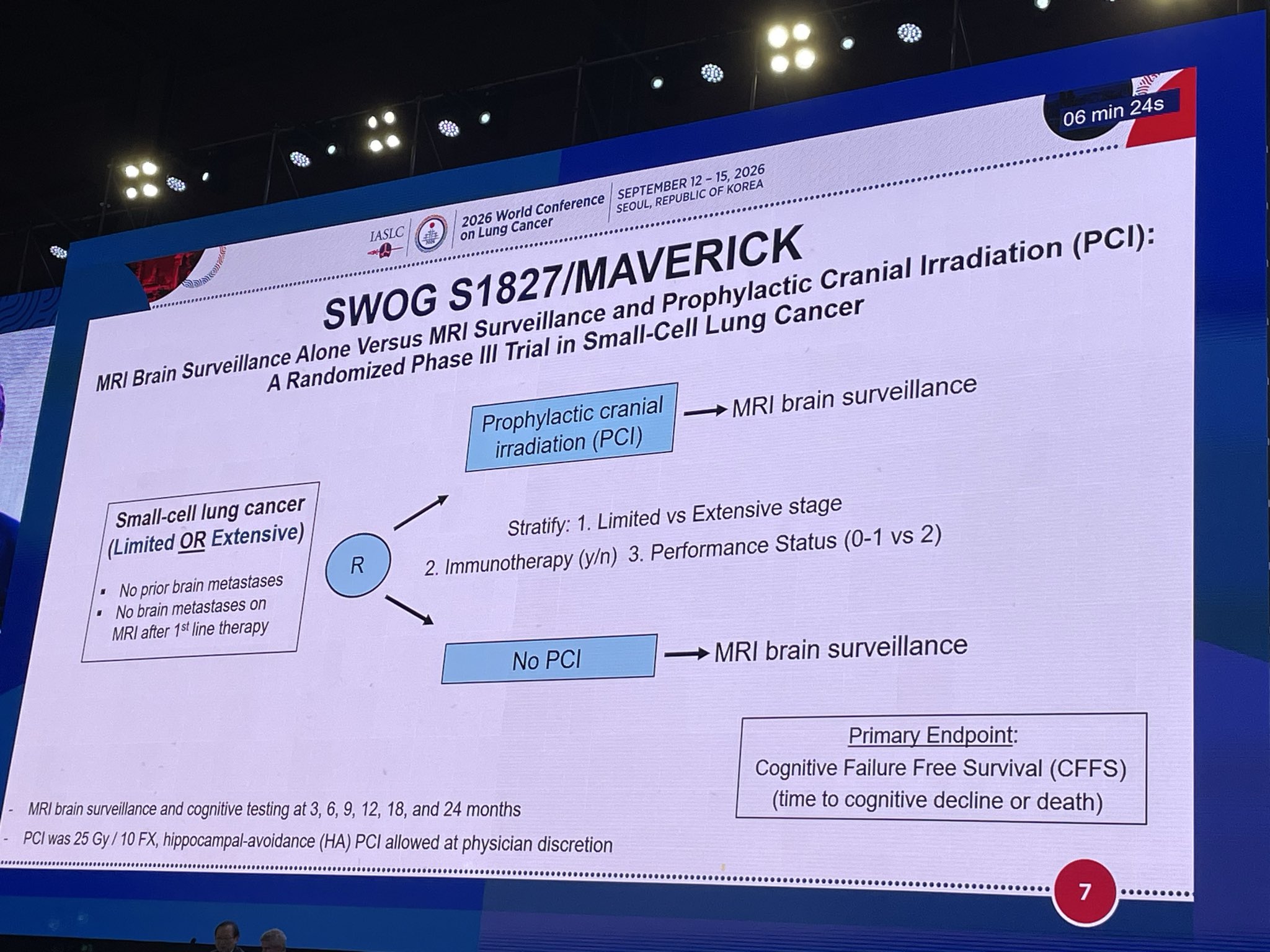 MAVERICK trial presented at #WCLC26 @IASLC by
Phase III MRI brain surveillance ± PCI in L