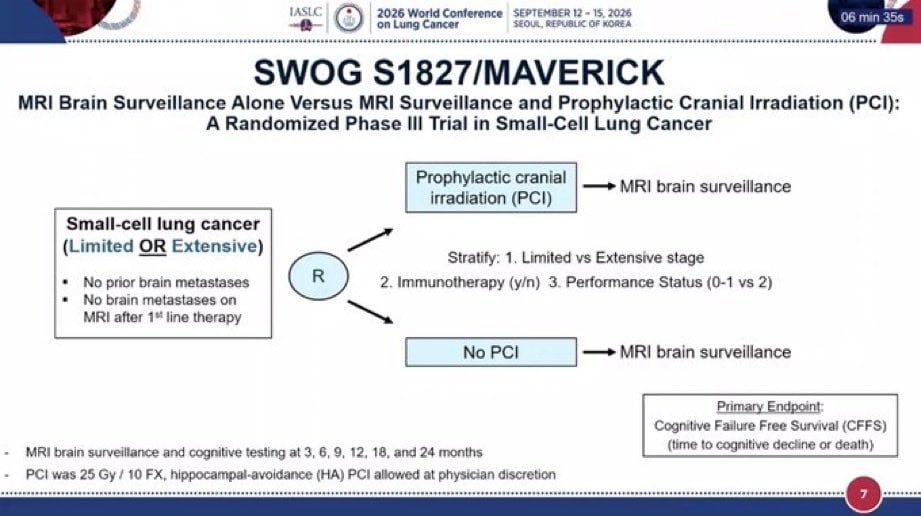 🧠 #WCLC26 #MAVERICK (SWOG S1827) finally answers a long-standing question: PCI vs brain MR