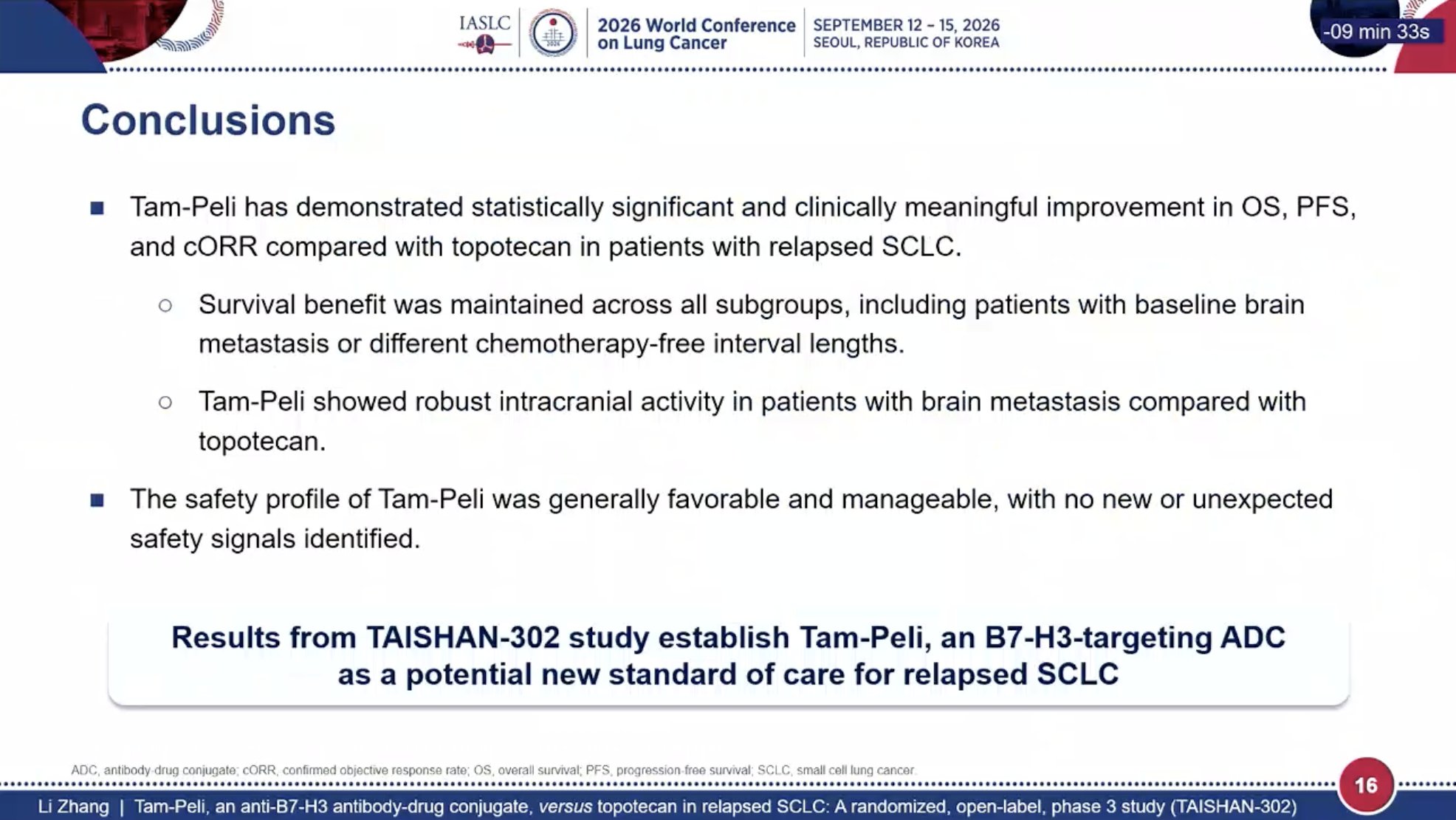 @IASLC TAISHAN-302 with powerful improvement in OS, PFS, RR with tam-peli over topotecan i