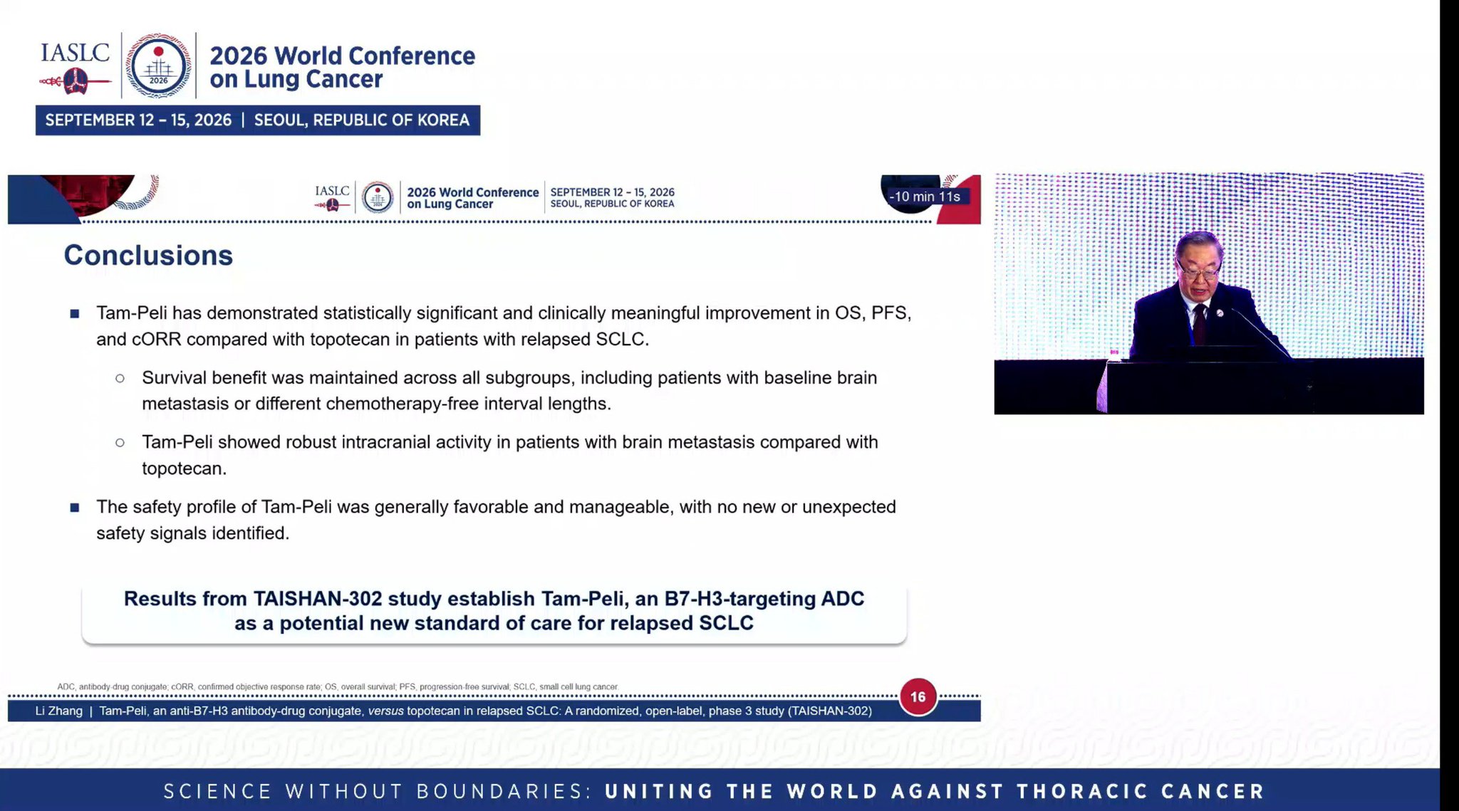 TAISHAN 302 trial . HR of 0.29.
Tam- Peli ( B7-H3 directed ADC ) vs Topotecan . Looks to