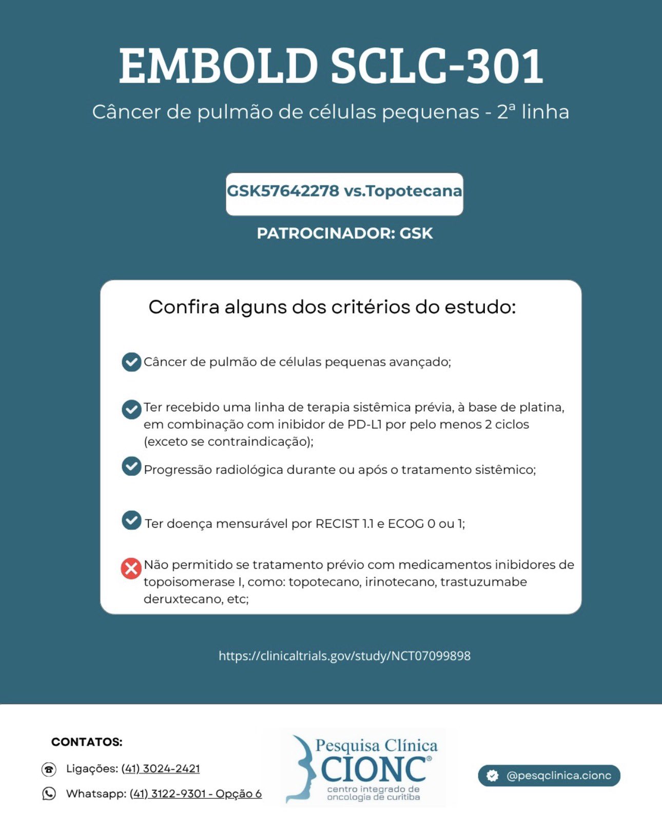 Recrutando no centro de pesquisa CIONC -Curitiba #WCLC26 https://t.co/W82SWMS5X8