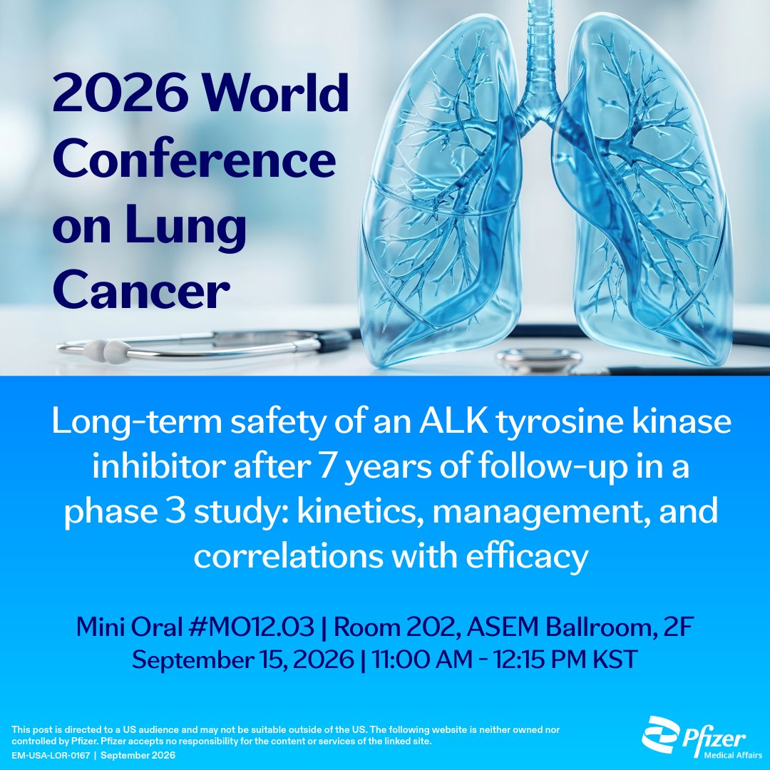 Join Pfizer at #WCLC2026 as we share long-term safety data for an ALK tyrosine kinase inhi