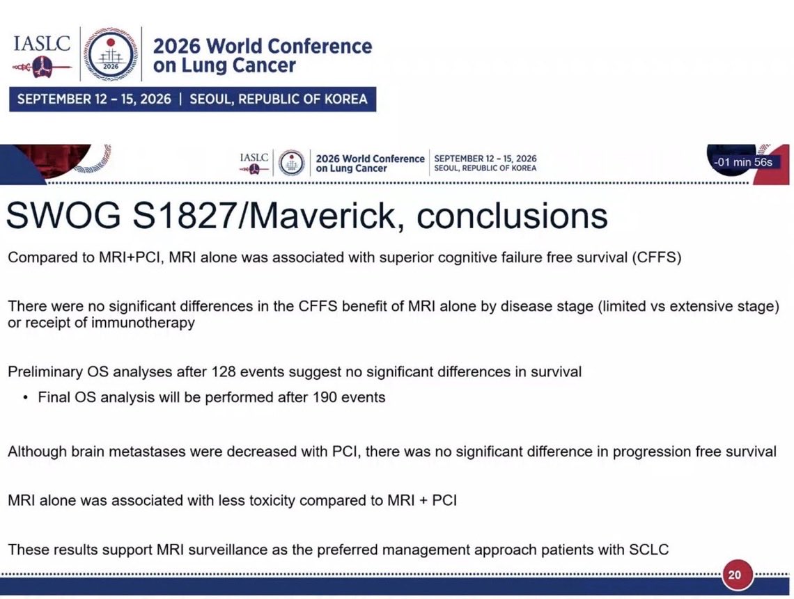 ⭐️#WCLC26 #OncUpdate
MRI surveillance alone vs MRI+PCI in #SCLC
✅MRI alone→⬆️ cognitive