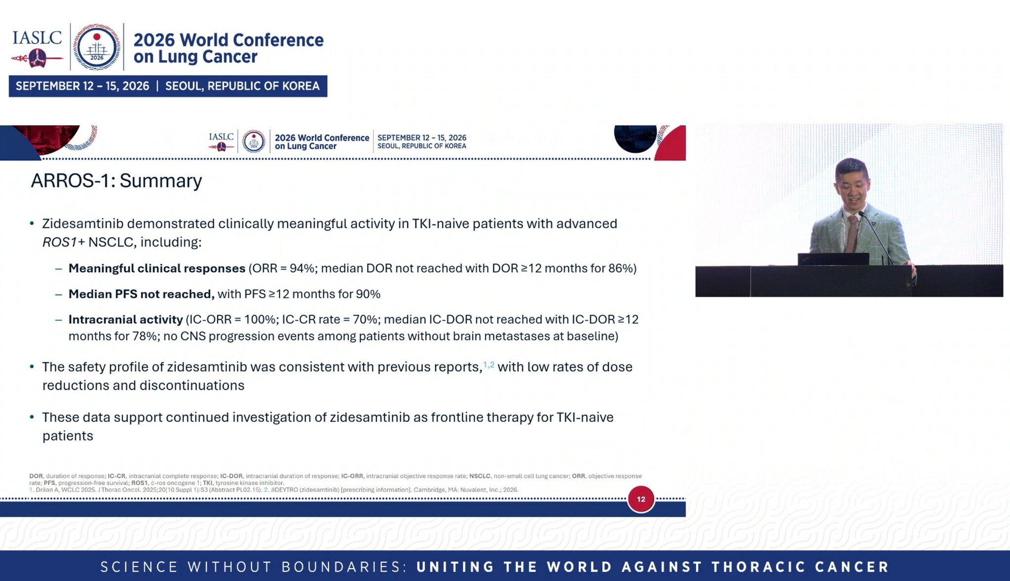 AROSS1 . Zidesamtinib . 1st line phase 1/2 trial data in ROS 1 positive advanced NSCLC .@