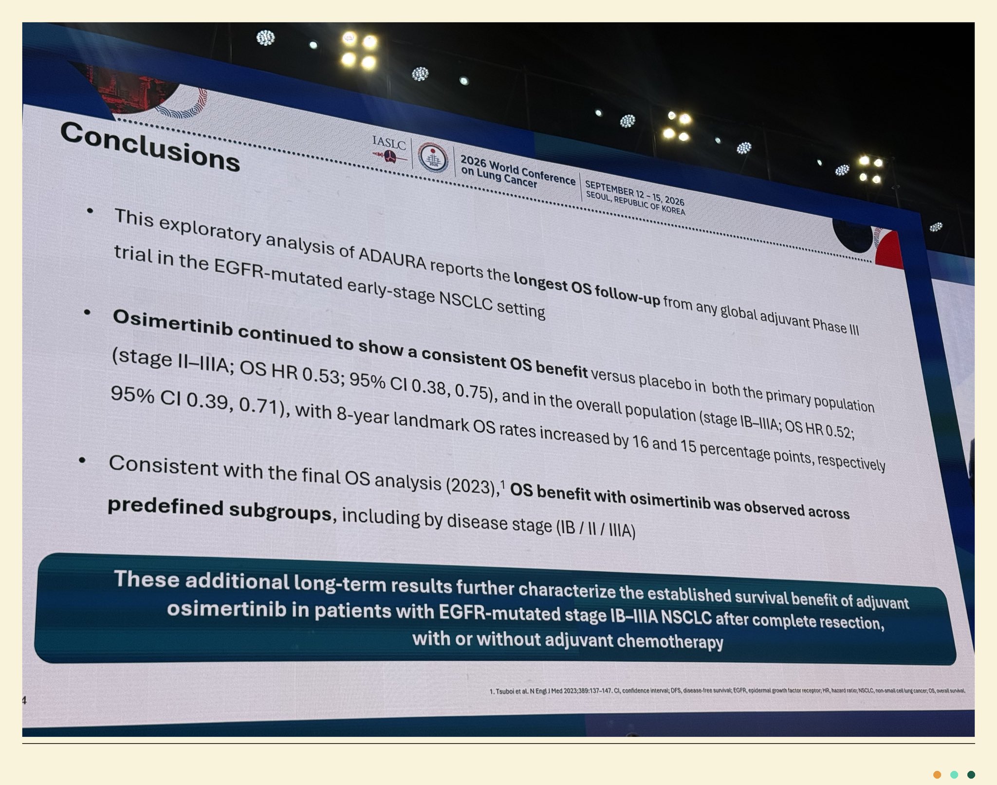 ADAURA 8-year OS @DrRoyHerbst at #WCLC26 in EGFR-mutated early-stage NSCLC.
Take: 8-yr O