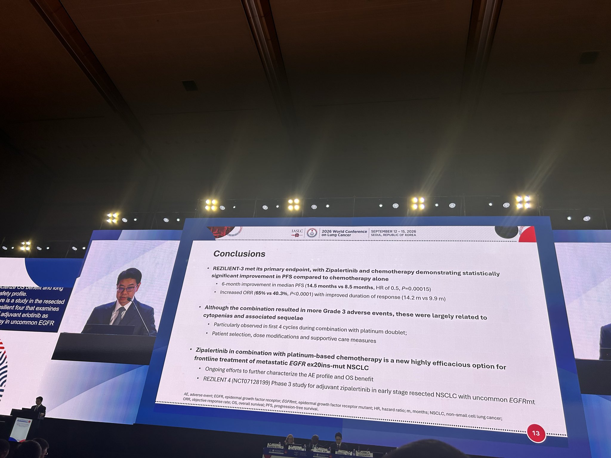 Dr. Daniel Tan presents the results of REZILENT 3 at @iaslc #WCLC26 meeting its primary en