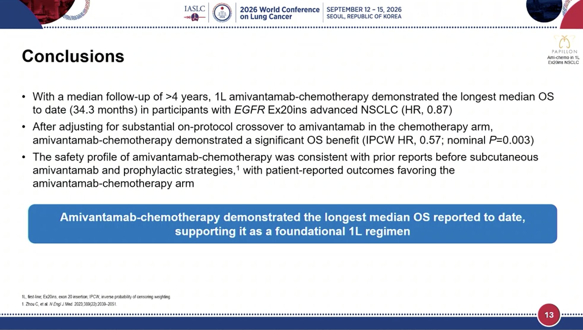 #WCLC26 PAPILLON arm of 1L amivantamab + chemotherapy in EGFRex20 had superior PFS2 (HR 0.