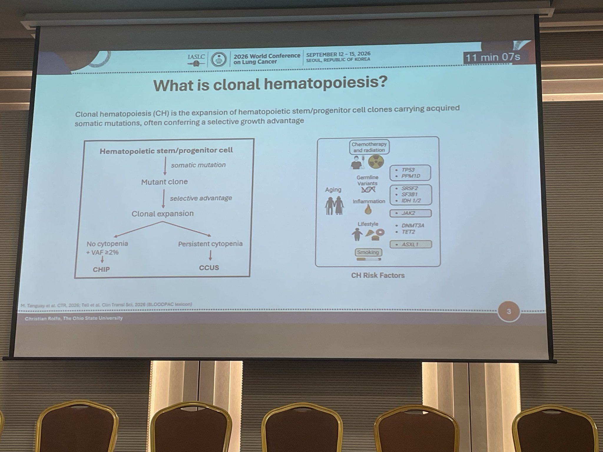 @ChristianRolfo from @OSUCCC_James @OhioStateMedOnc at #WCLC26 on clonal hematopoiesis vs