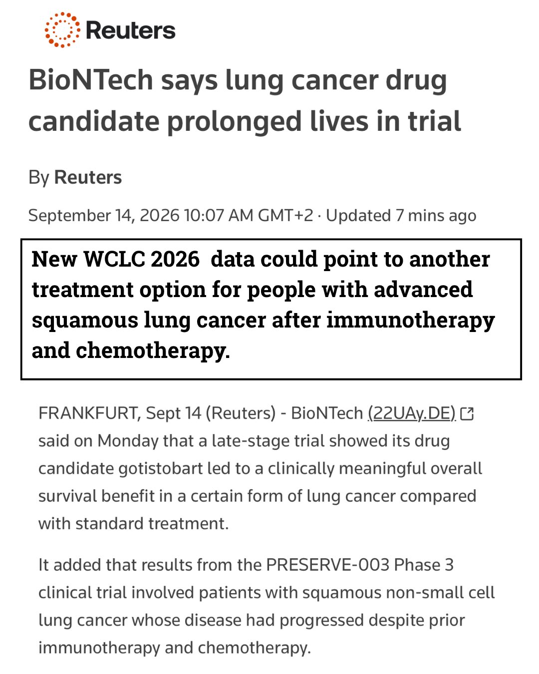 New #lungcancer treatment data from #WCLC26.
Gotistobart improved overall survival compar