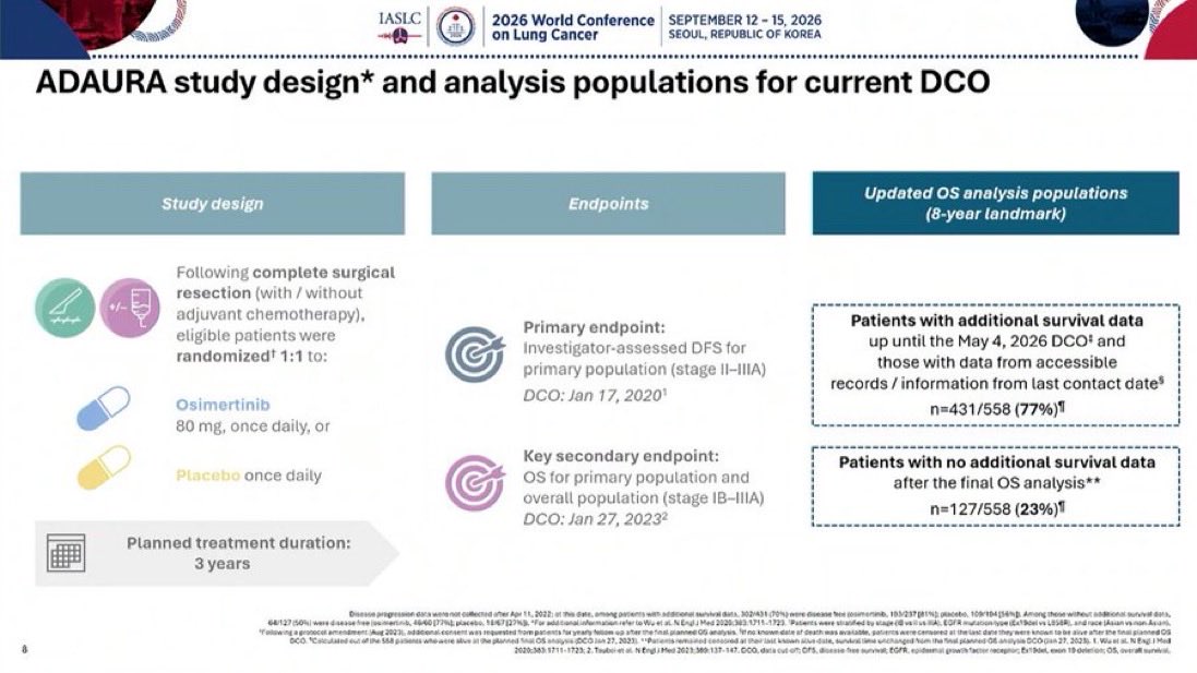 #WCLC26 Presidential Symposium Day 2
#ADAURA: Adjuvant osimertinib — exploratory 8-year O