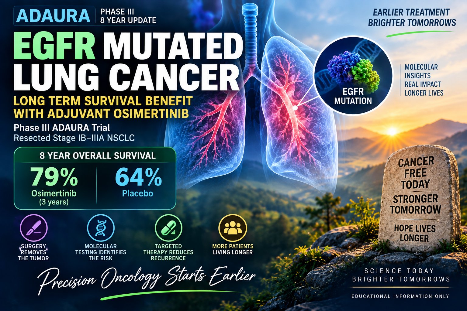 EGFR mutated lung cancer is teaching us an important lesson.
At 8 years, ADAURA continues