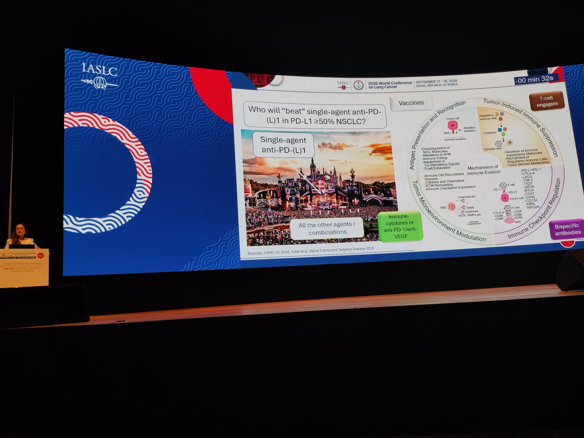 @MarianaBrandao0 giving a very comprehensive discussion of 5 oral abstracts at #WCLC2026.