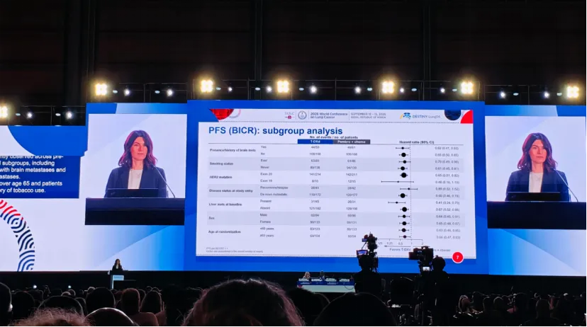 At WCLC 2026 @IASLC , first-line trastuzumab deruxtecan improved PFS in advanced HER2-muta