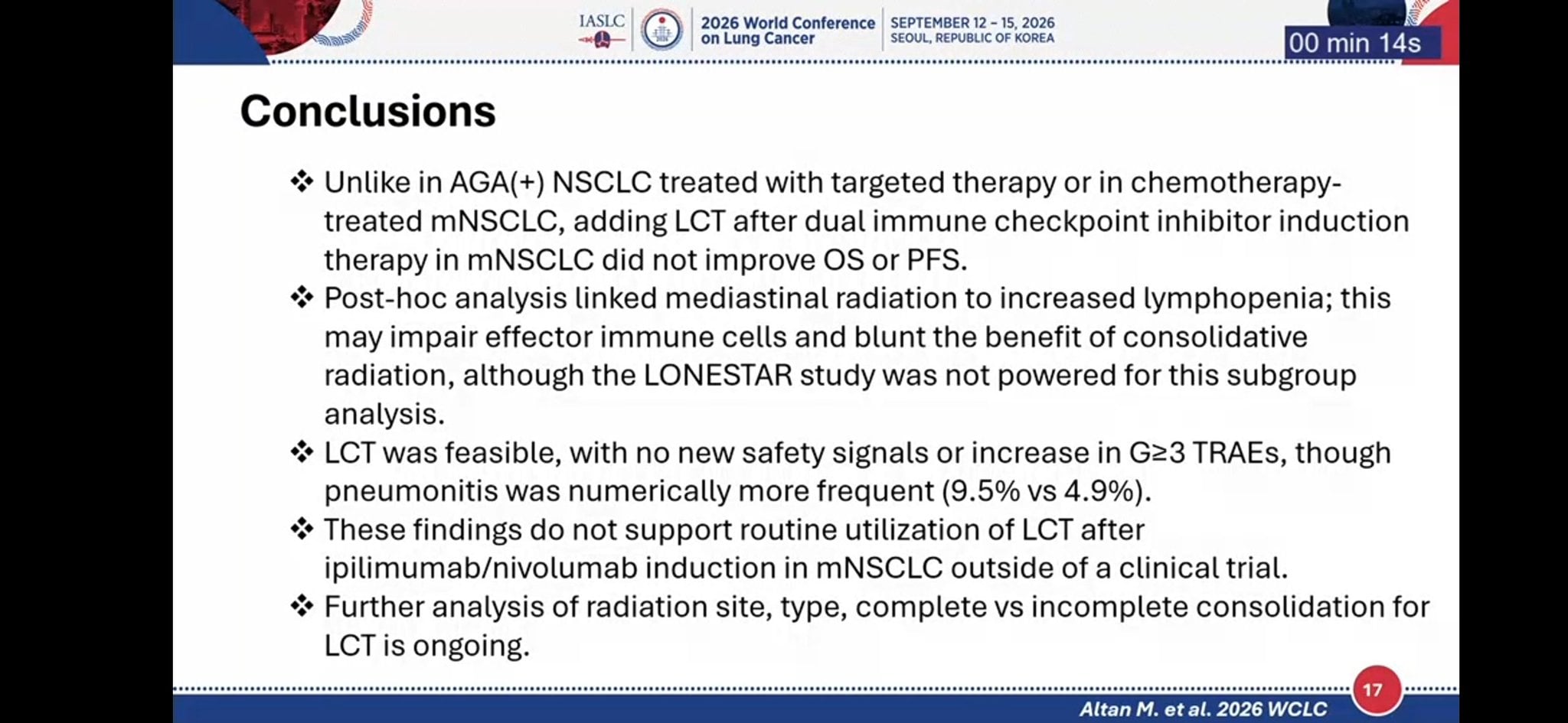 Conclusion:
✅️ findings do not support the use of LCT after ipi / nivo induction in mNSCLC