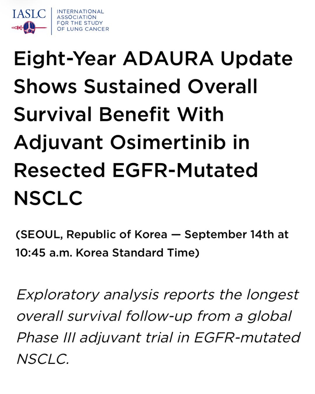 Eight-year ADAURA data are in.
In resected stage IB–IIIA EGFR+ #lungcancer, estimated 8-y