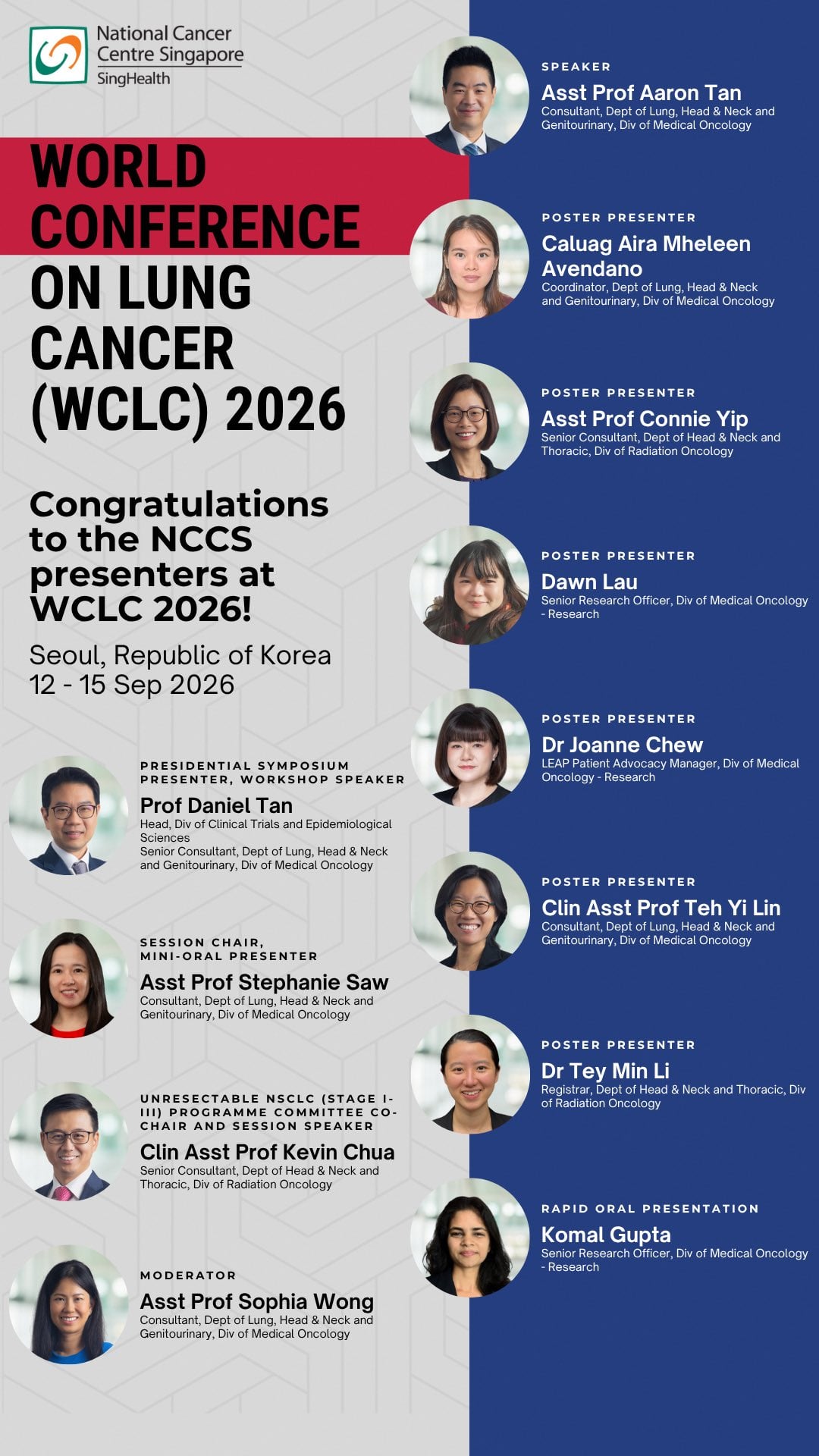 We celebrate #NCCS clinicians and researchers presenting at the 2026 @IASLC World Conferen