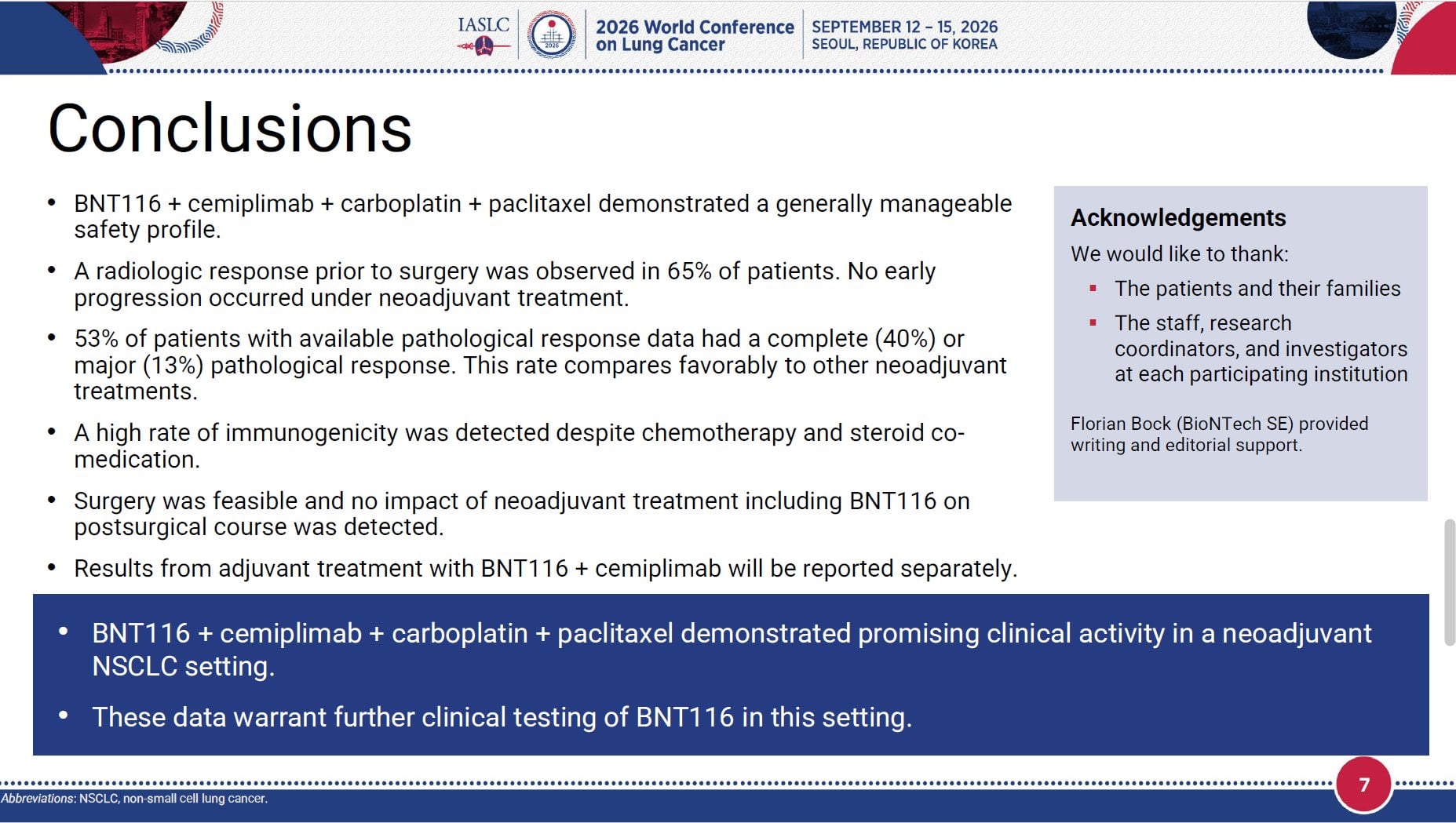 🆙#WCLC26 #LCSM Mini Oral Session
🔥Neoadjuvant BNT116 + Cemiplimab + Carboplatin + Paclitax