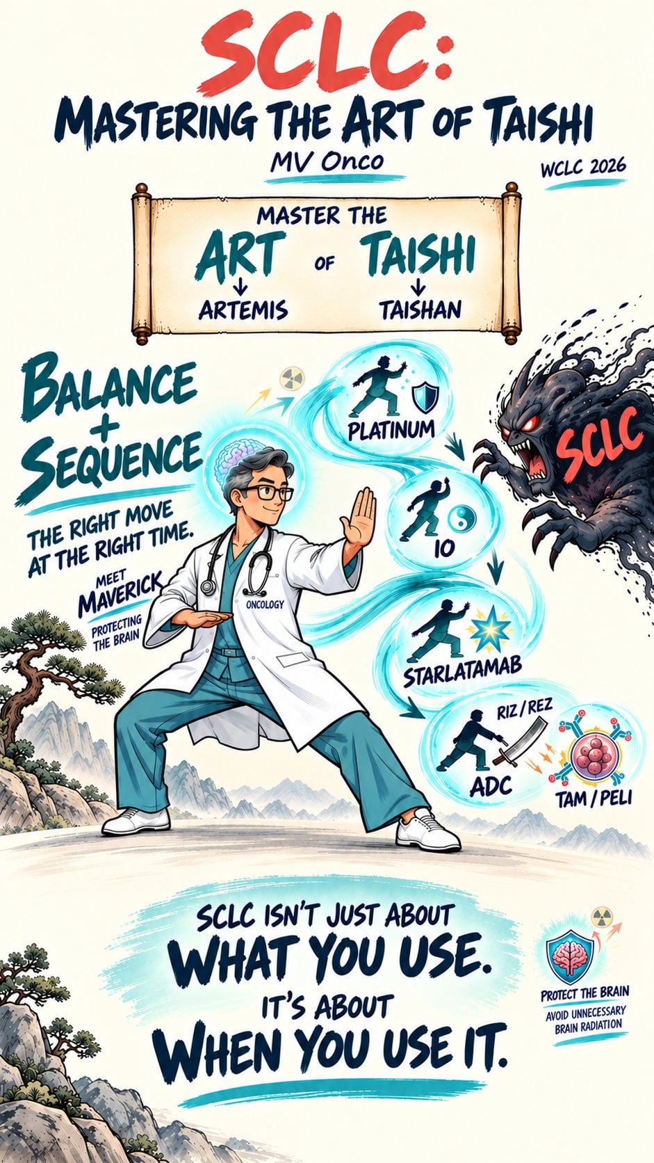 WCLC 2026 SCLC trials — captured in one cartoon as a memory hook. 🥋
Treating SCLC increas